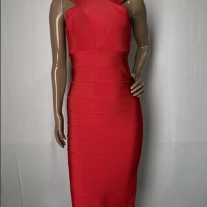 Herve Leger One Shoulder Red Dress